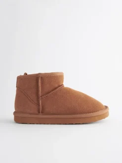 New Next Suede Warm Lined Ankle Slipper Boots Tan Brown