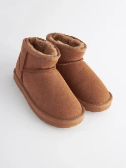 New Next Suede Warm Lined Ankle Slipper Boots Tan Brown