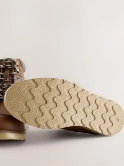 Next Tall Apron Wedge Boots Tan Brown