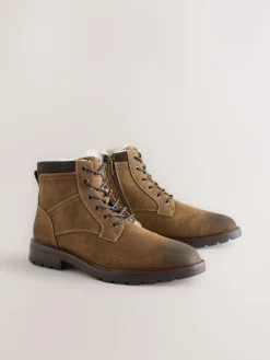 Online Next Tall Borg Lined Zip-Up Boots Tan Brown