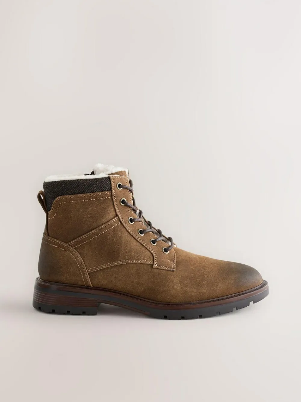 Online Next Tall Borg Lined Zip-Up Boots Tan Brown