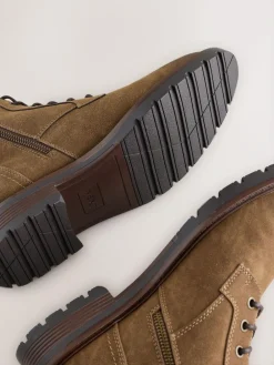 Online Next Tall Borg Lined Zip-Up Boots Tan Brown