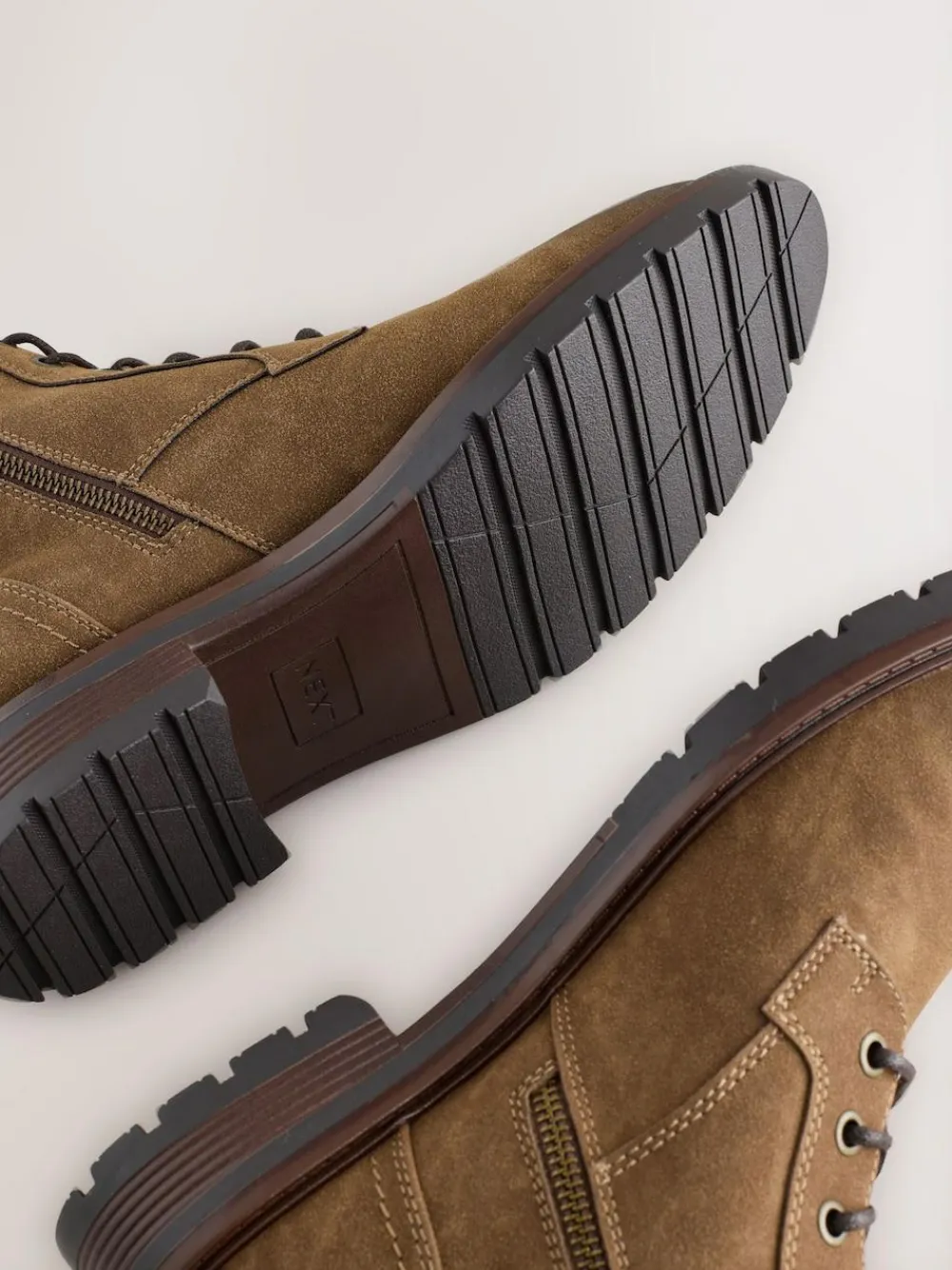 Online Next Tall Borg Lined Zip-Up Boots Tan Brown