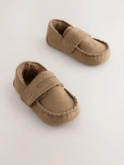 Hot Next Touch Fastening Moccasin Slippers Tan Brown