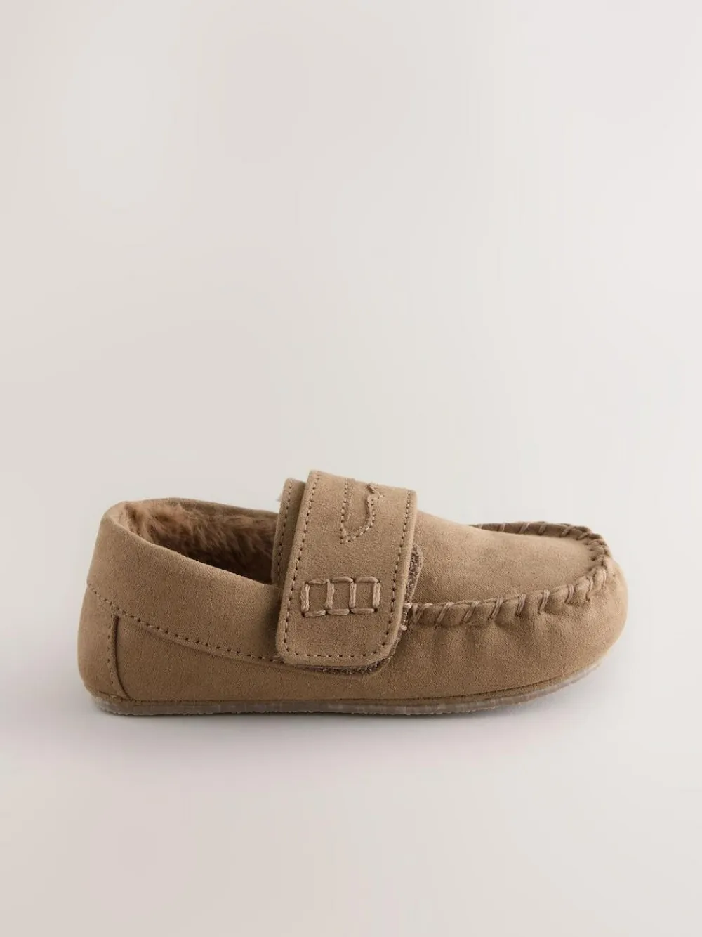 Hot Next Touch Fastening Moccasin Slippers Tan Brown
