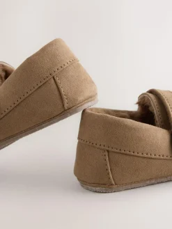 Hot Next Touch Fastening Moccasin Slippers Tan Brown