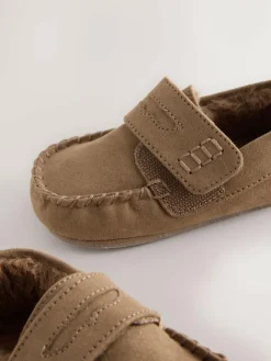 Hot Next Touch Fastening Moccasin Slippers Tan Brown
