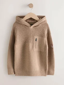 Next Tan Brown Utility Knitted Hoodie (3-16yrs)^BOY Sweatshirts & Hoodies|Knitwear & Sweaters