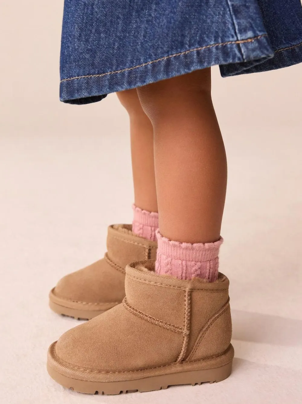 Outlet Next Wide Fit (G) Suede Pull On Boots Tan Brown Water Repellent