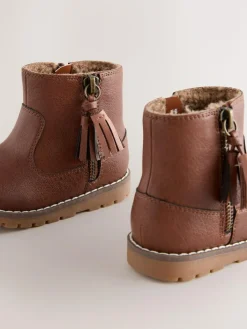 Next Tan Brown Wide Fit (G) Chelsea Zip Tassel Ankle Boots^ Baby Boots|Boots