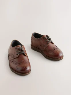 Next Tan Brown Wide Fit (G) Smart Leather Brogue Shoes^BOY Shoes|Occasionwear