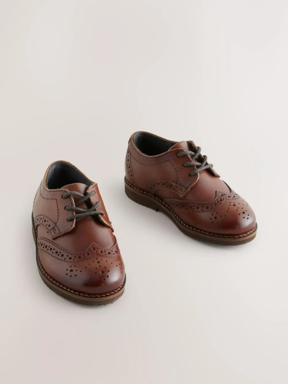 Next Tan Brown Wide Fit (G) Smart Leather Brogue Shoes^BOY Shoes|Occasionwear