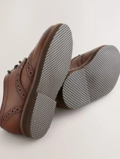 Next Tan Brown Wide Fit (G) Smart Leather Brogue Shoes^BOY Shoes|Occasionwear