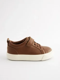 Hot Next Wide Fit (G) Touch Fastening Elastic Lace Trainers Tan Brown