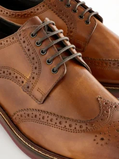 Next Tan Brown Wide Fit Leather Contrast Sole Chunky Brogues Shoes^ Shoes|Occasionwear