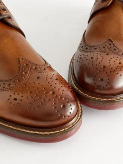 Next Tan Brown Wide Fit Leather Contrast Sole Chunky Brogues Shoes^ Shoes|Occasionwear