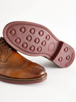 Next Tan Brown Wide Fit Leather Contrast Sole Chunky Brogues Shoes^ Shoes|Occasionwear
