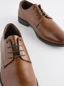 Best Next Wide Fit Leather Plain Derby Shoes Tan Brown