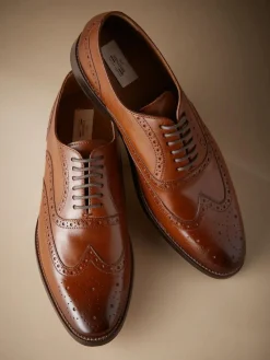 Next Wide Fit Signature Italian Leather Wingcap Brogue Shoes^ Occasionwear|Shoes