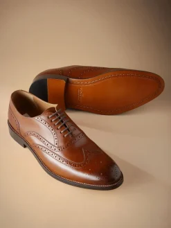 Next Wide Fit Signature Italian Leather Wingcap Brogue Shoes^ Occasionwear|Shoes
