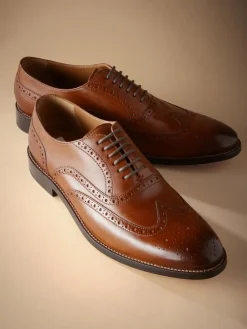 Next Wide Fit Signature Italian Leather Wingcap Brogue Shoes^ Occasionwear|Shoes