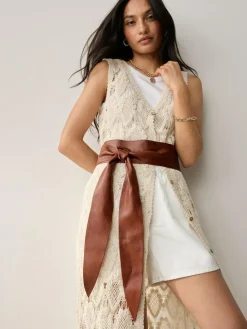 Next Tan Knot Detail Wide Leather Belt