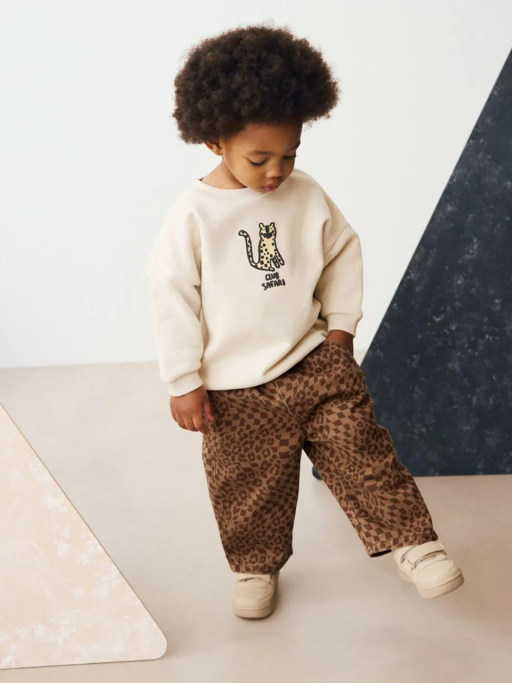 Next Tan Leopard Print Printed Pull On Wide Trousers (3mths-7yrs)^BOY Pants & Leggings|Joggers