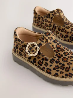 Clearance Next Standard Fit (F) T-Bar Shoes Tan/Animal Print