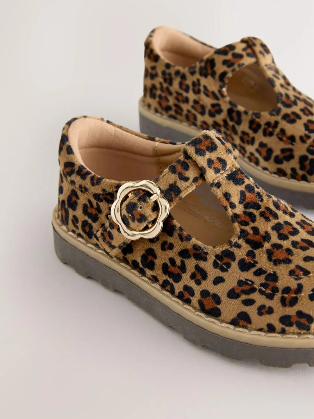 Clearance Next Standard Fit (F) T-Bar Shoes Tan/Animal Print