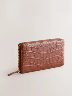 Hot Next Tan/Brown Croc Effect Zip Around Purse