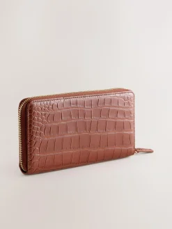 Hot Next Tan/Brown Croc Effect Zip Around Purse