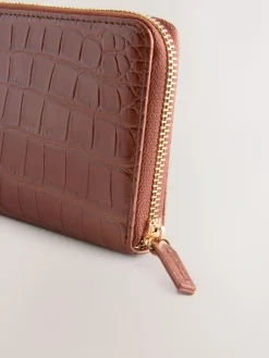 Hot Next Tan/Brown Croc Effect Zip Around Purse