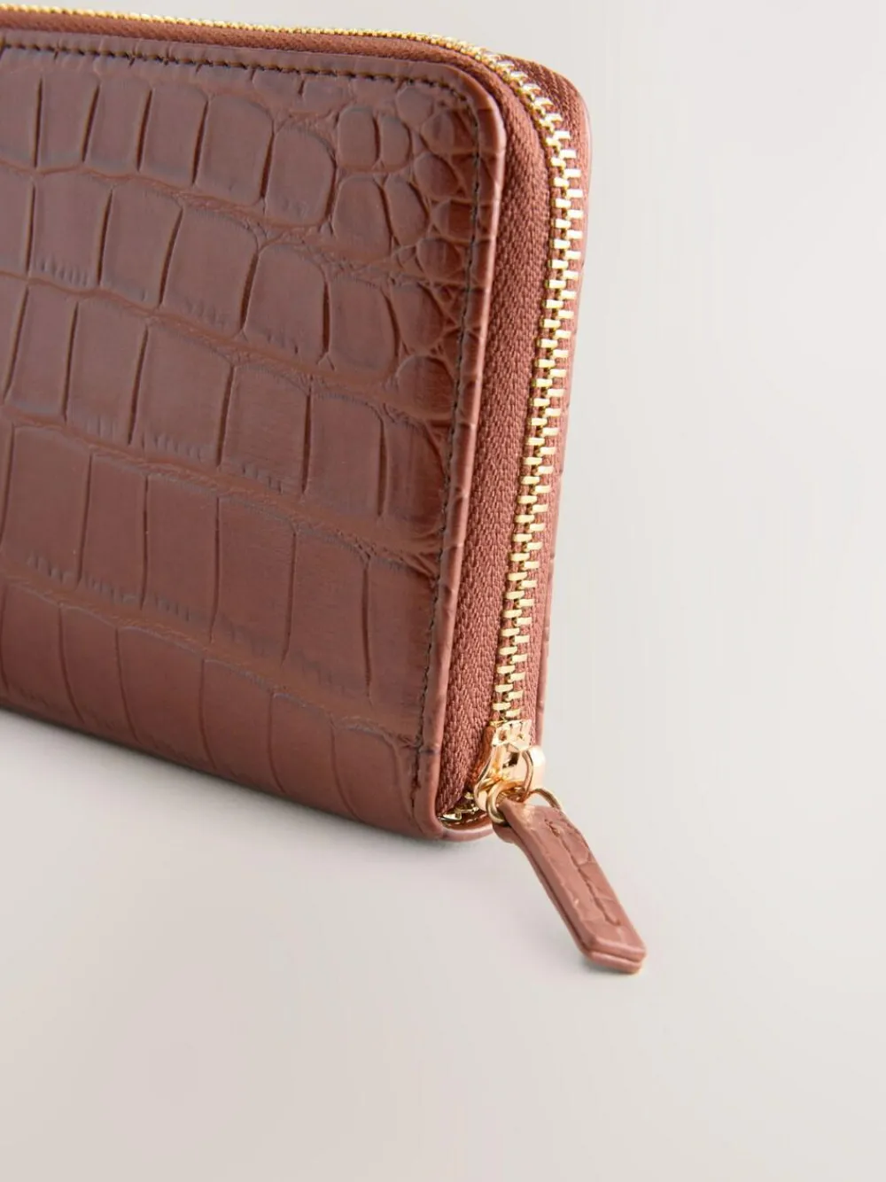 Hot Next Tan/Brown Croc Effect Zip Around Purse