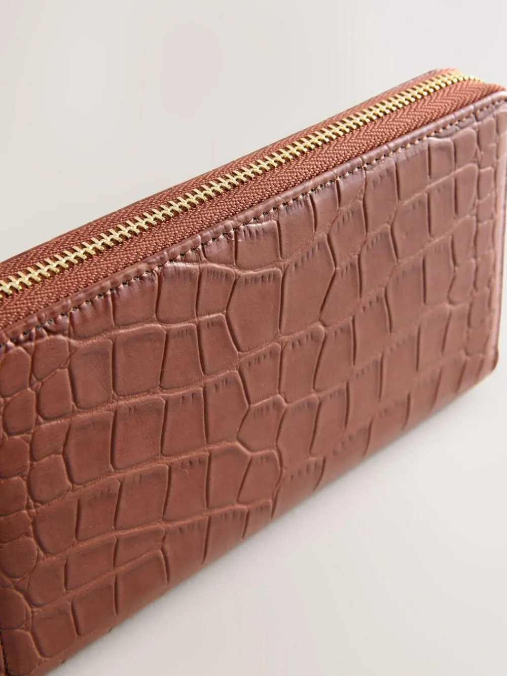 Hot Next Tan/Brown Croc Effect Zip Around Purse