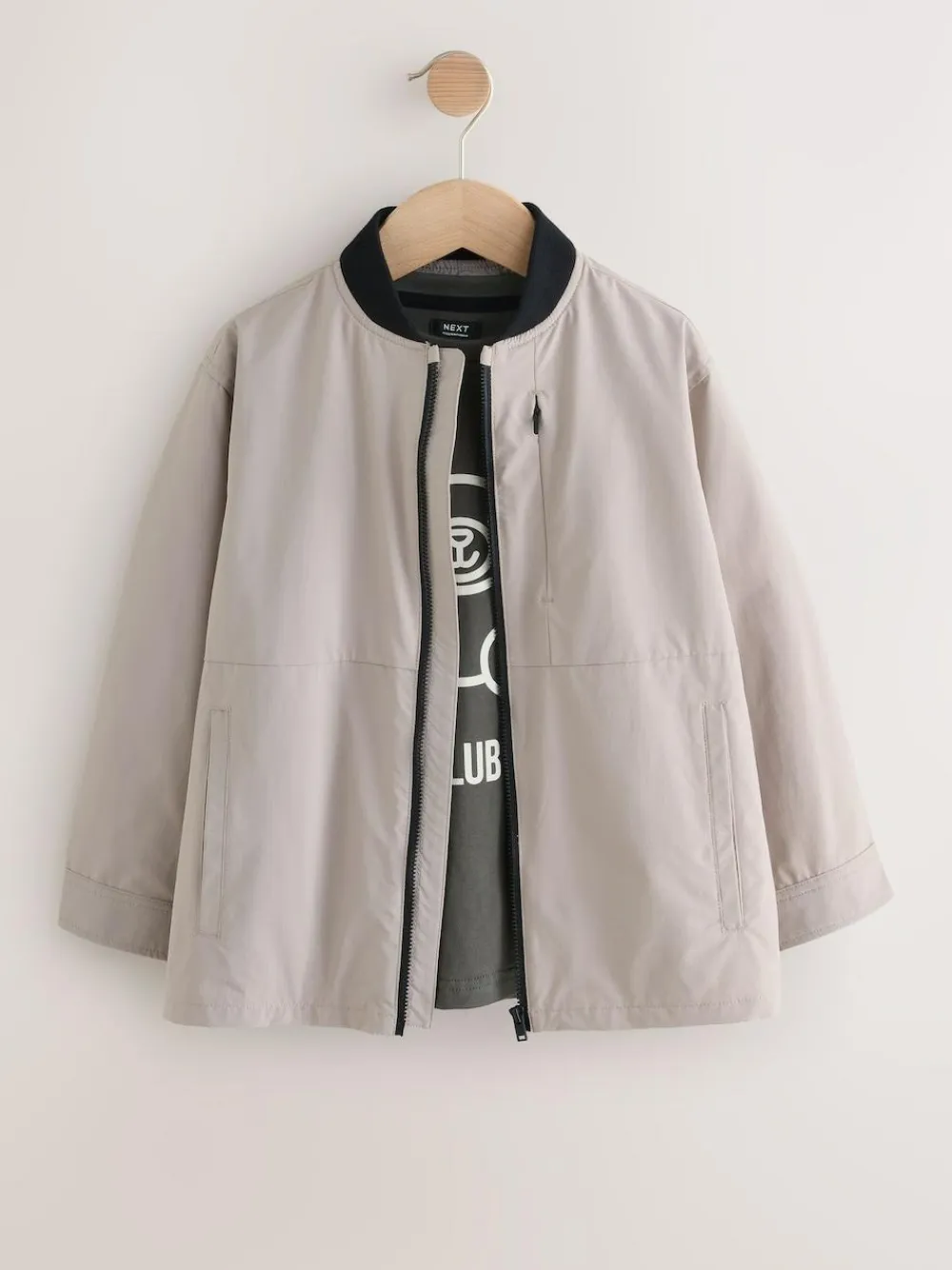 Next Taupe Bomber Shacket and T-Shirt Set 2 Piece (3mths-7yrs)^BOY Coats, Jackets & Pramsuits|Coats, Jackets & Pramsuits