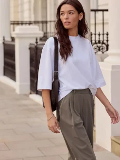 Clearance Next N. Premium Wide Leg Tailored Jersey Trousers Taupe Brown