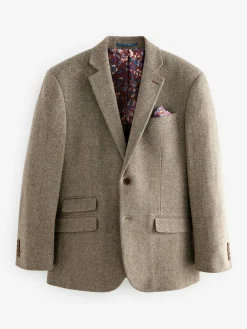 New Next Regular Fit Signature Wool Blend Herringbone Nova Fides Blazer Taupe Brown