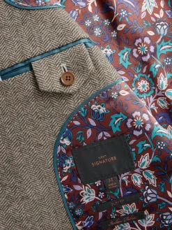 New Next Regular Fit Signature Wool Blend Herringbone Nova Fides Blazer Taupe Brown