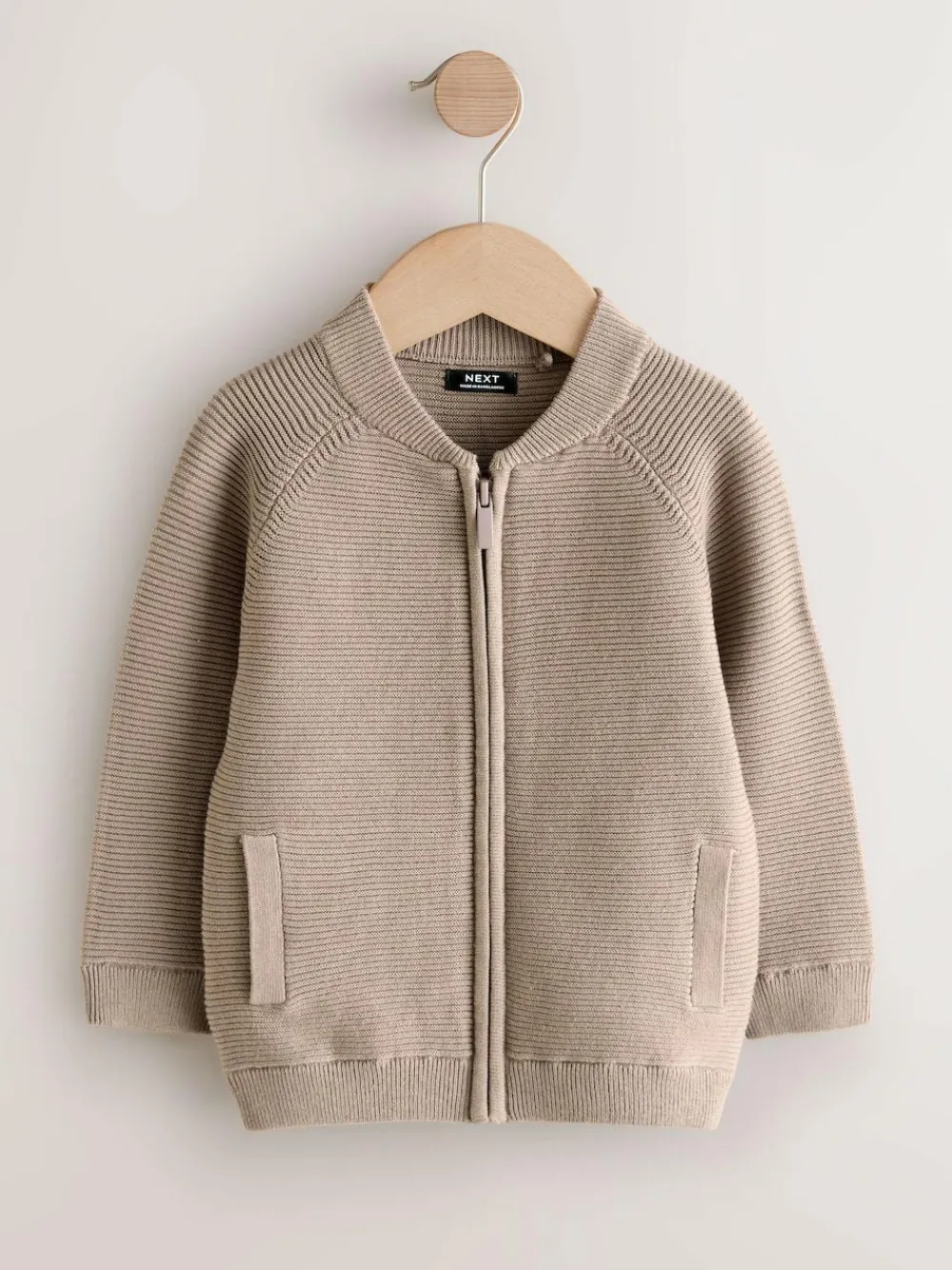Next Taupe Brown Zip Through Cardigan (3mths-7yrs)^BOY Knitwear & Sweaters|Knitwear