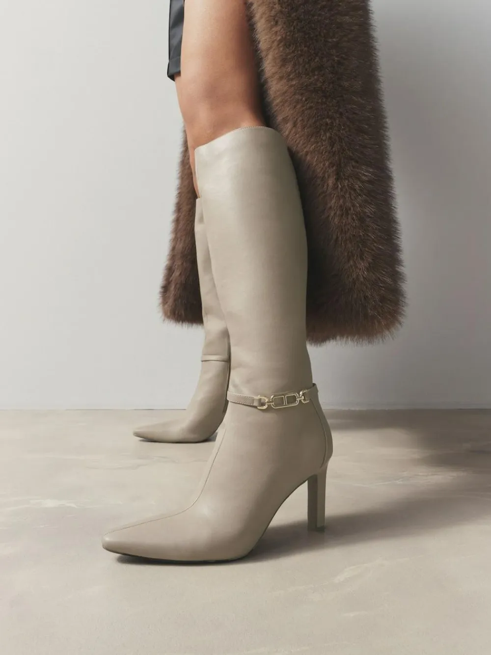 Next Forever Comfort® Knee High Hardware Trim Heeled Boots Taupe