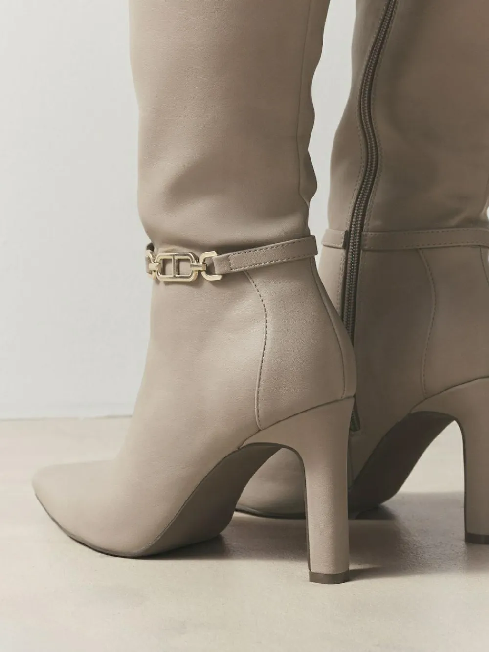 Next Forever Comfort® Knee High Hardware Trim Heeled Boots Taupe