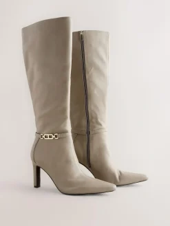 Next Forever Comfort® Knee High Hardware Trim Heeled Boots Taupe
