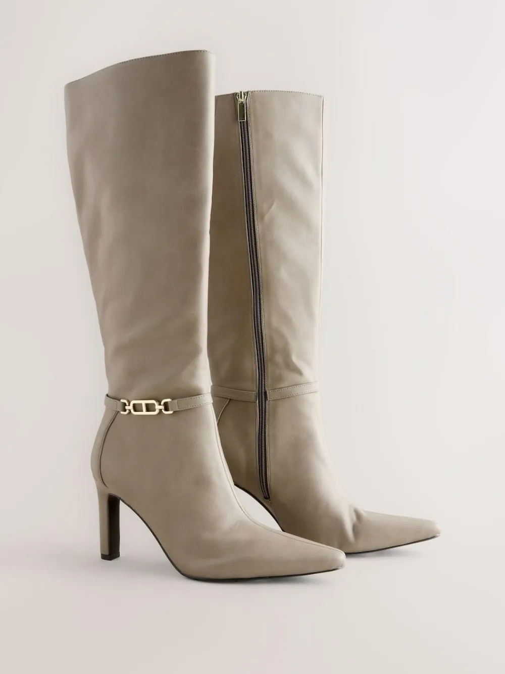 Next Forever Comfort® Knee High Hardware Trim Heeled Boots Taupe