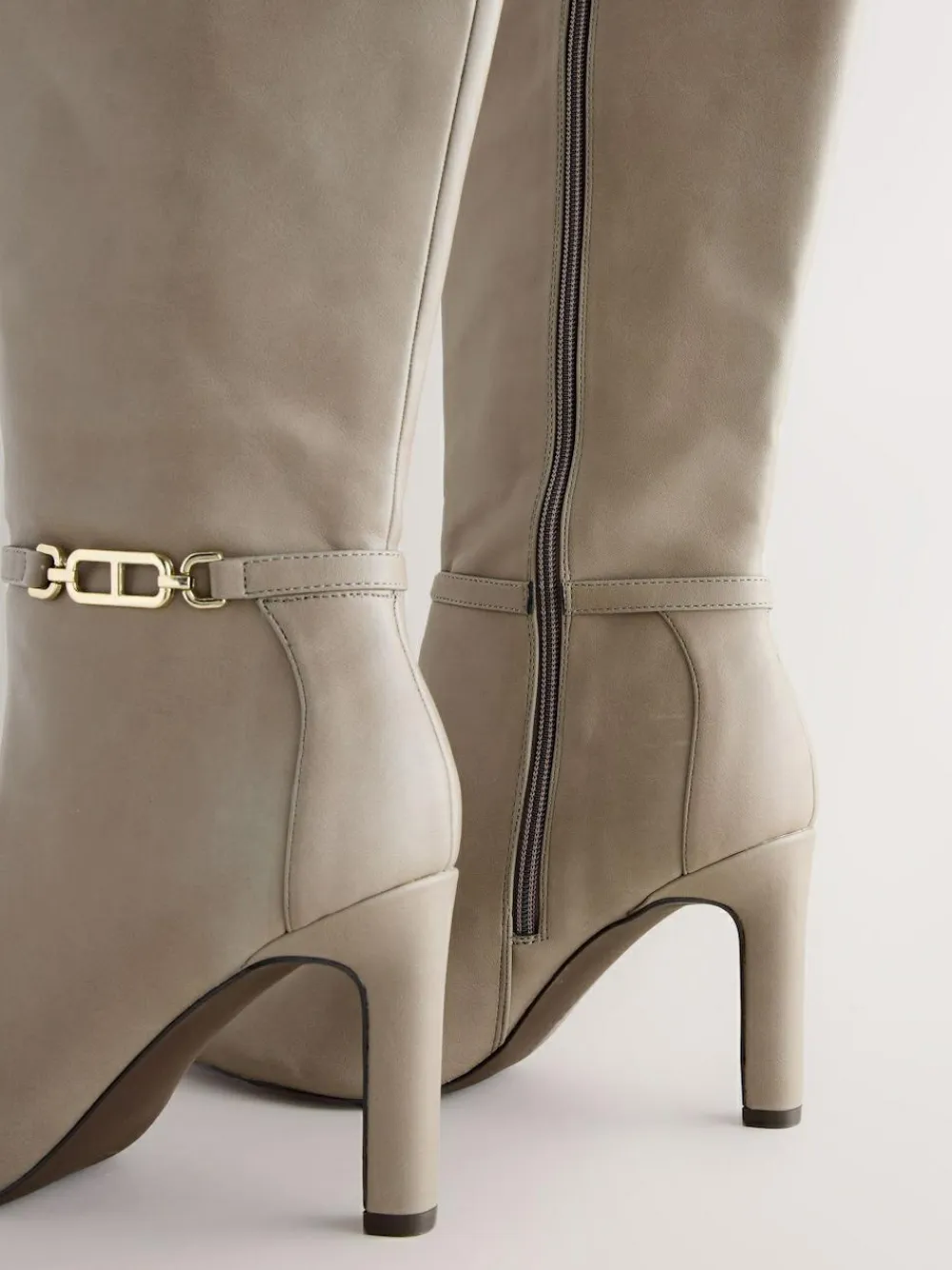 Next Forever Comfort® Knee High Hardware Trim Heeled Boots Taupe