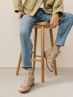 New Next Forever Comfort® Lace Up Wedge Trainers Taupe