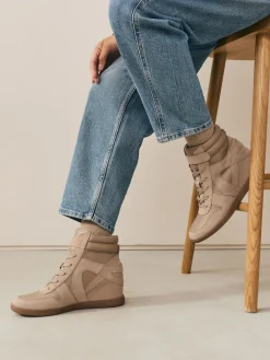 New Next Forever Comfort® Lace Up Wedge Trainers Taupe