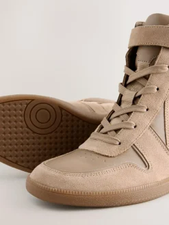 New Next Forever Comfort® Lace Up Wedge Trainers Taupe
