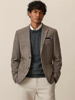 Clearance Next Regular Fit Wool Rich Herringbone Blazer Taupe