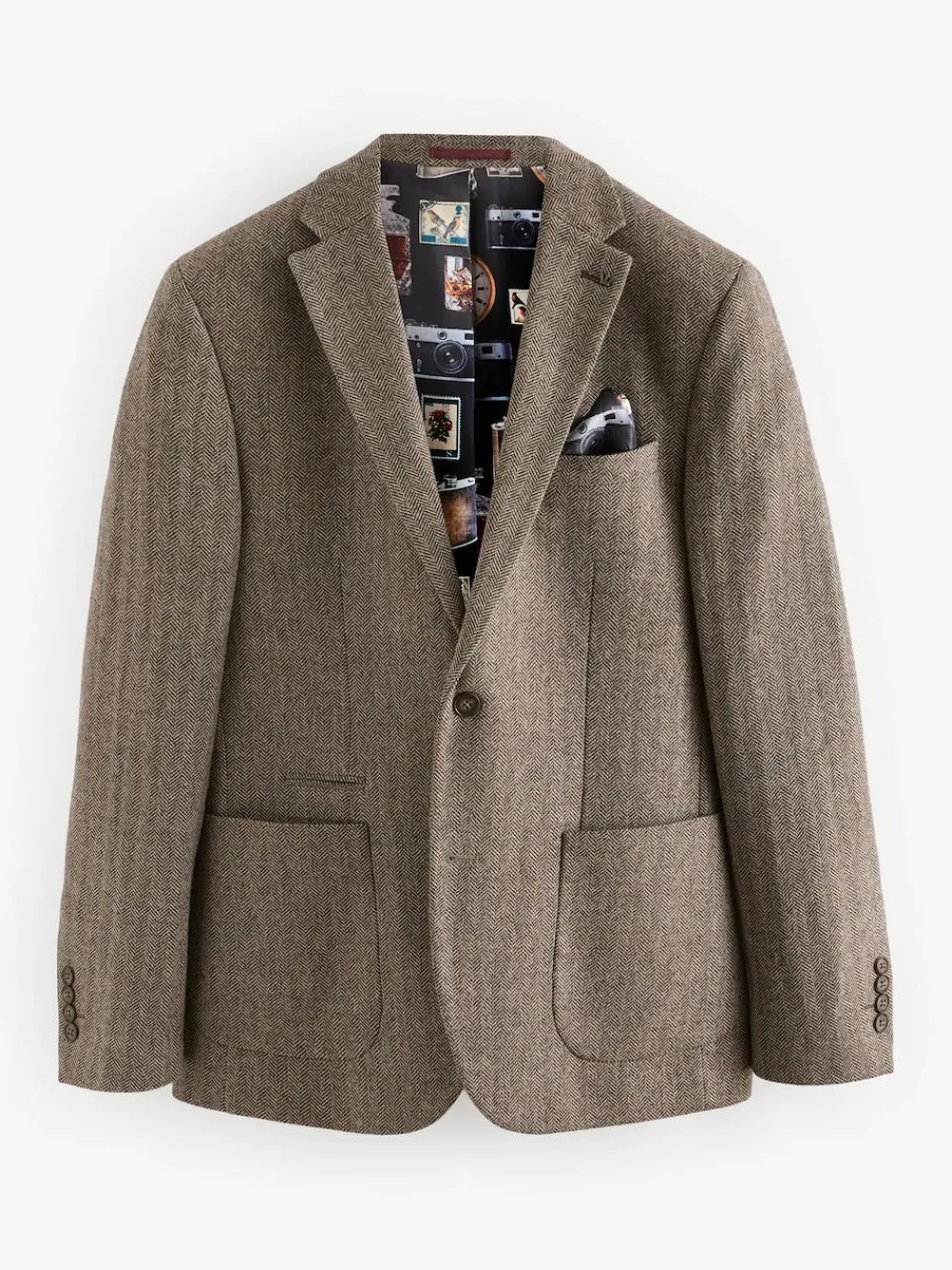 Clearance Next Regular Fit Wool Rich Herringbone Blazer Taupe