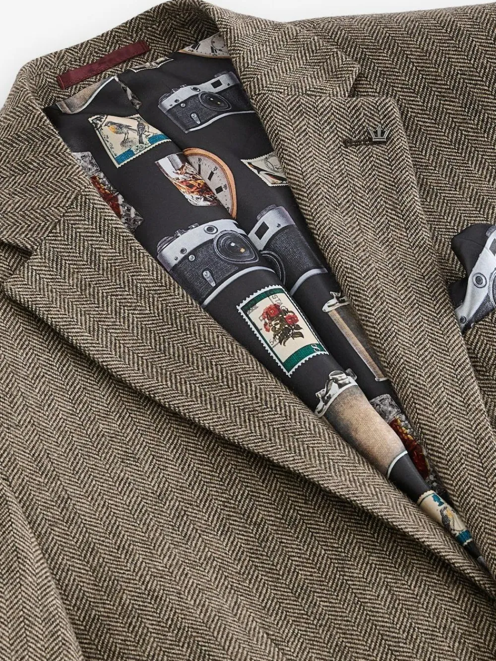 Clearance Next Regular Fit Wool Rich Herringbone Blazer Taupe